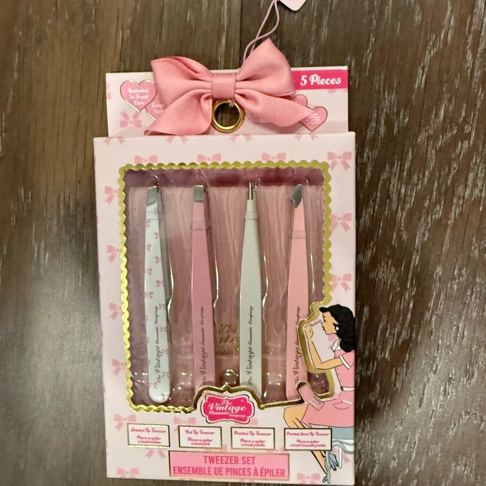 The Vintage Shop Pink Tweezers & Tools Set - 5 Piece Makeup Tool Kit